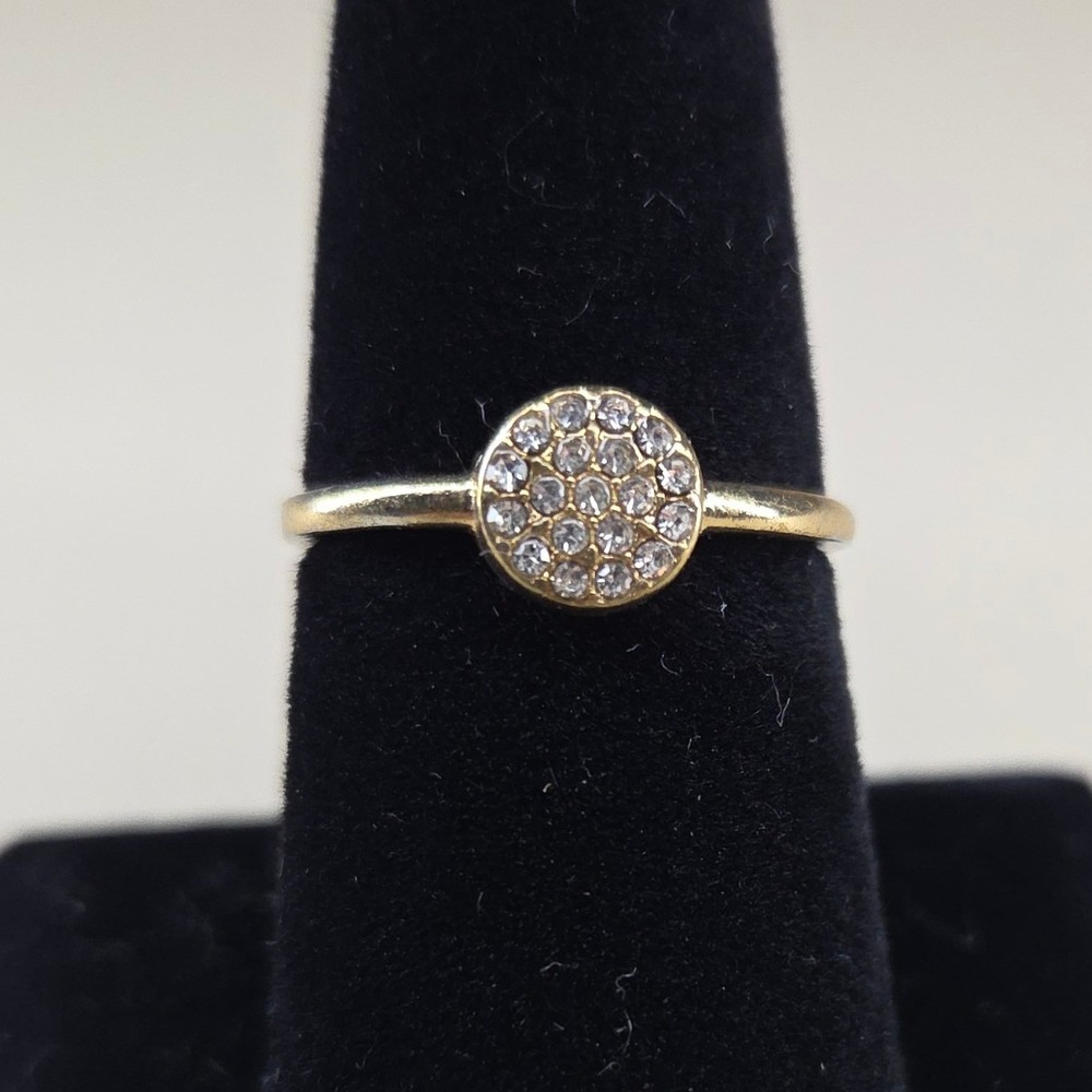 Gold Tone Pave Crystal Circle Ring Minimalist Stackable Band Size‎ 8